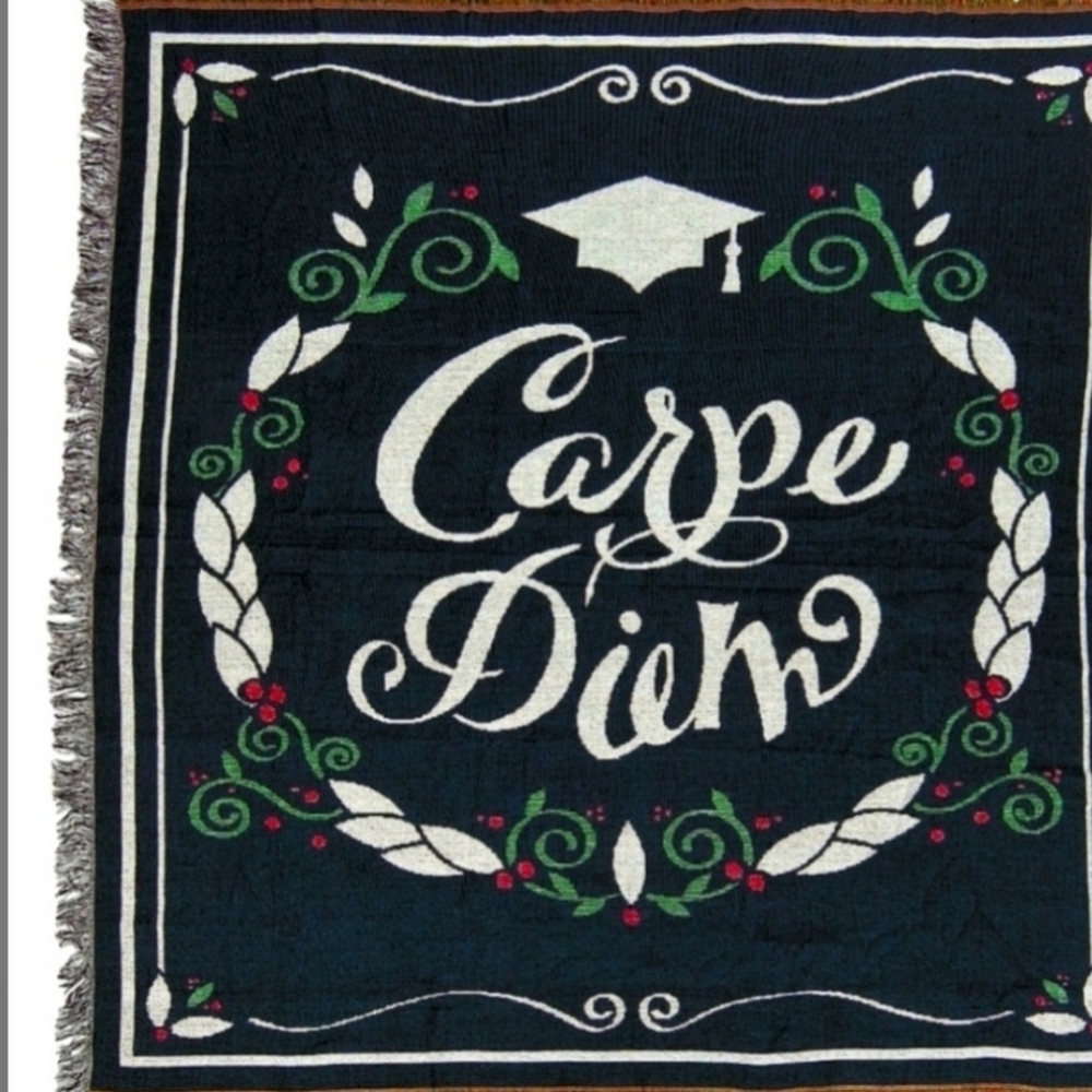 Graduation Throw Blanket with "Carpe Diem" quote. NWT